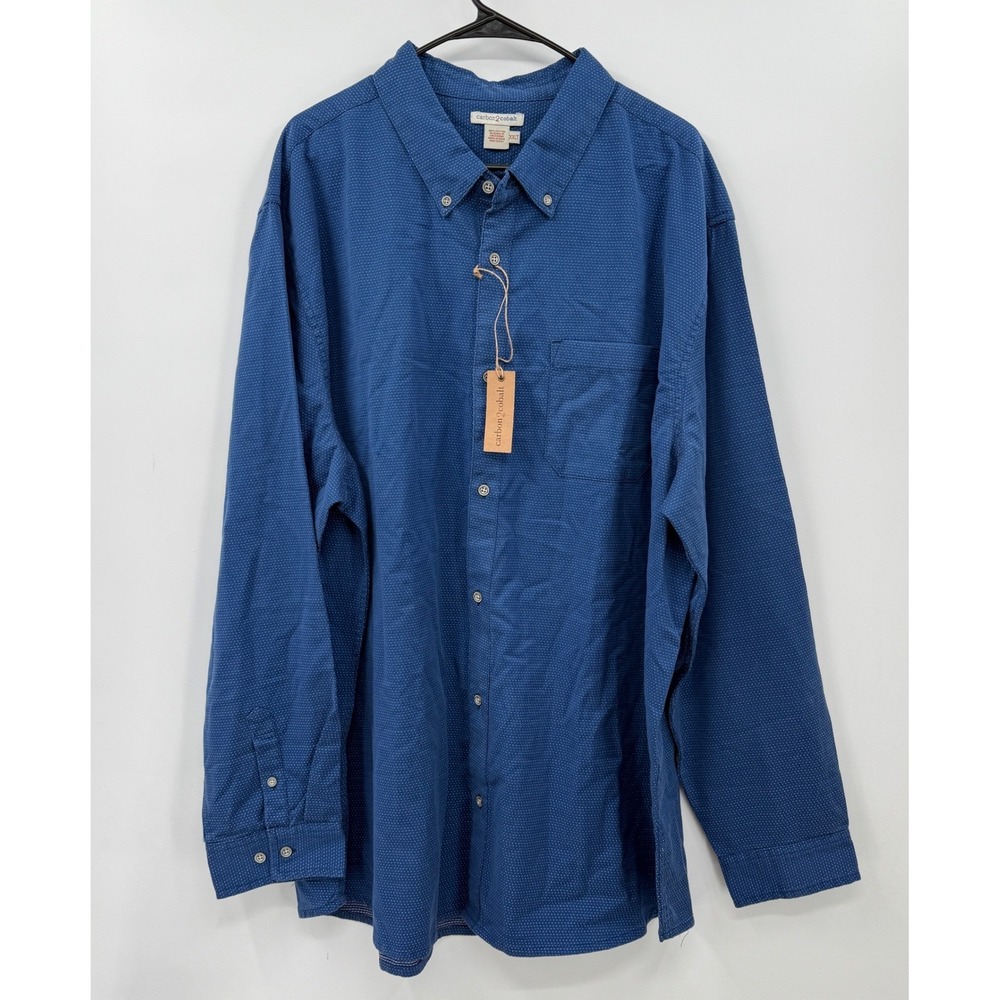 Carbon 2 Cobalt Blue Dotted Long Sleeve Button Up Shirt XXLT 100% Cotton